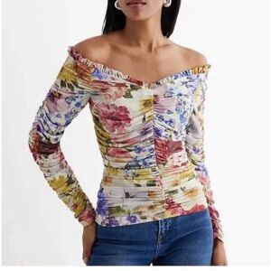 NWOT Express Floral Off-Shoulder Ruched stretchy Top